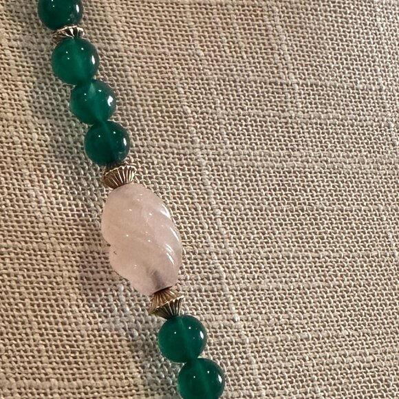 Vintage Rose Quartz and Green Glass Beaded Necklace - Picture 3 of 5
